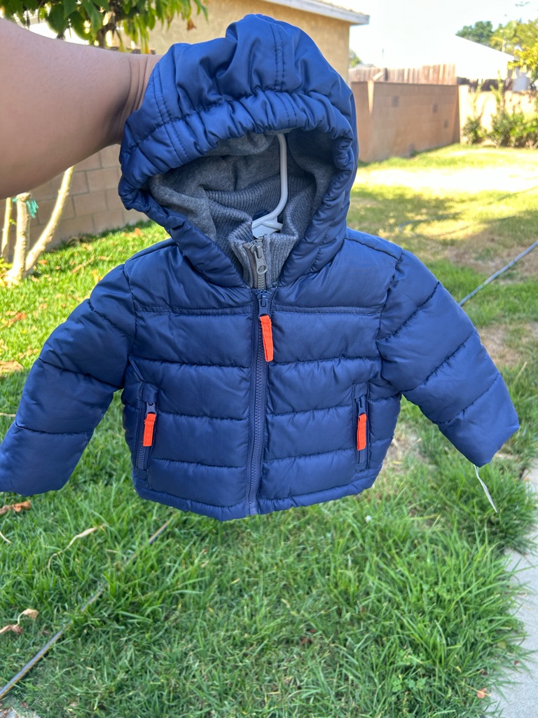 Rothschild Navy Puffer Jacket With Orange Accents